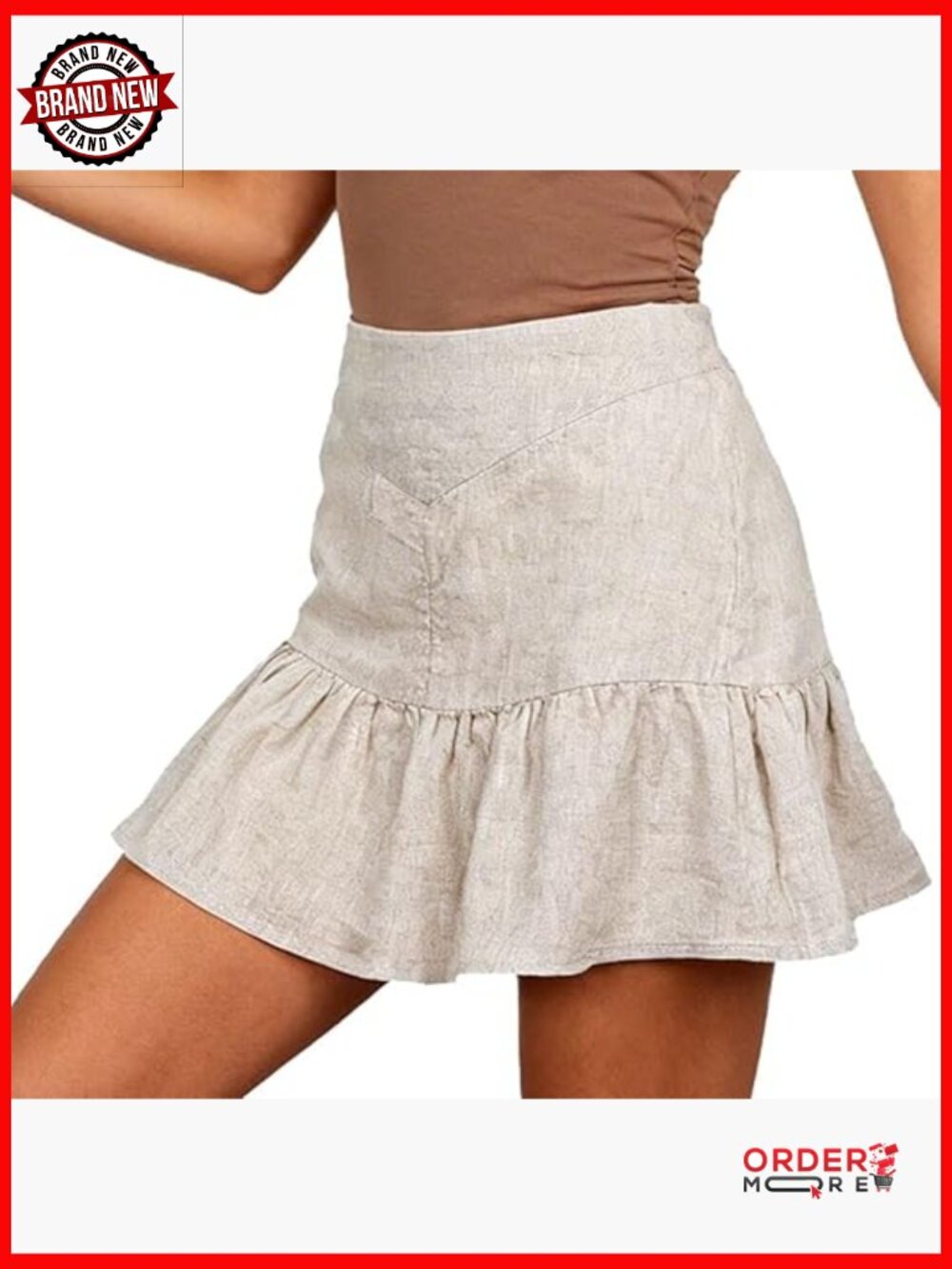 100% Linen High Rise Ruffle Mini Skirt A-Line Summer